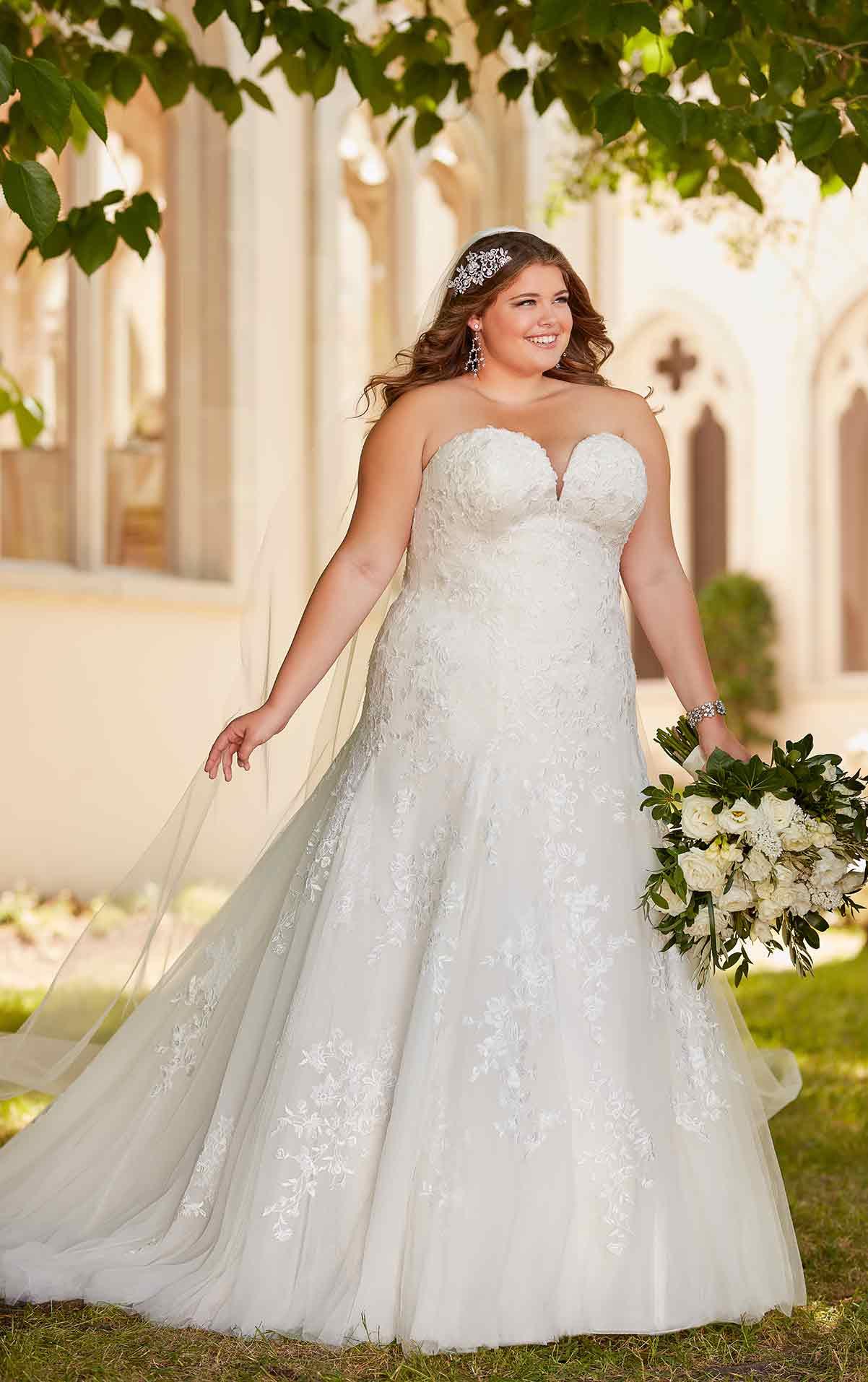 Stella York Fit-to-Flare Lace Gown ...